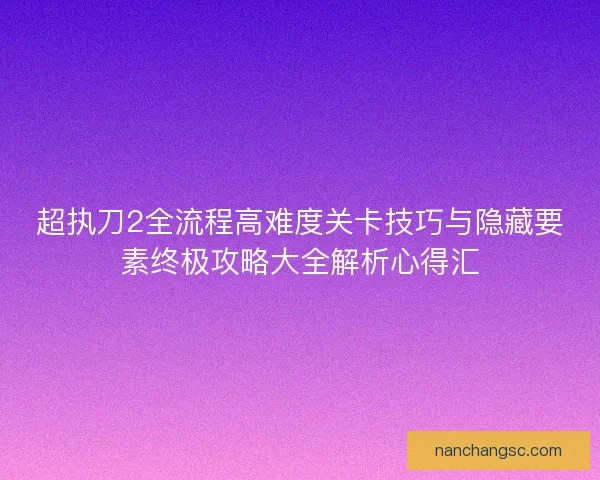 超执刀2全流程高难度关卡技巧与隐藏要素终极攻略大全解析心得汇